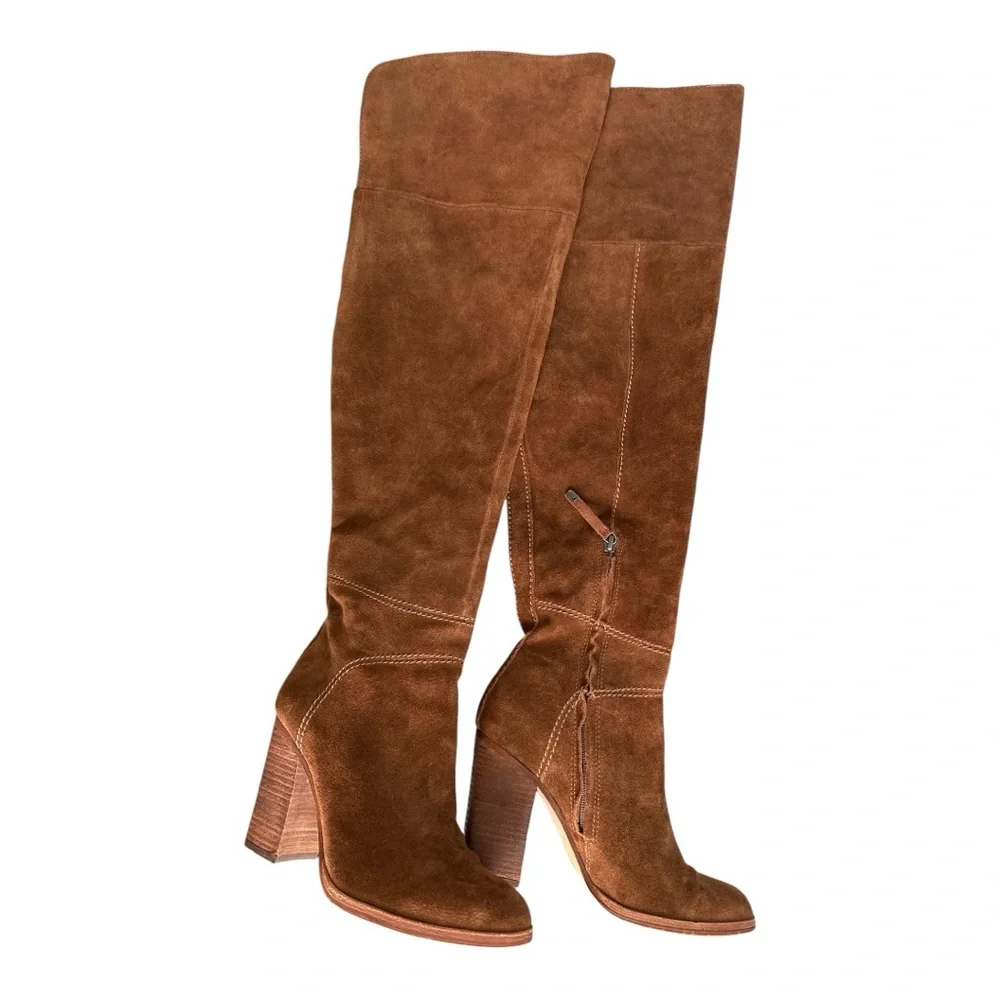 Dolce Vita Ohanna Saddle Suede Over The Knee Boots Stacked Heel Sz 7.5